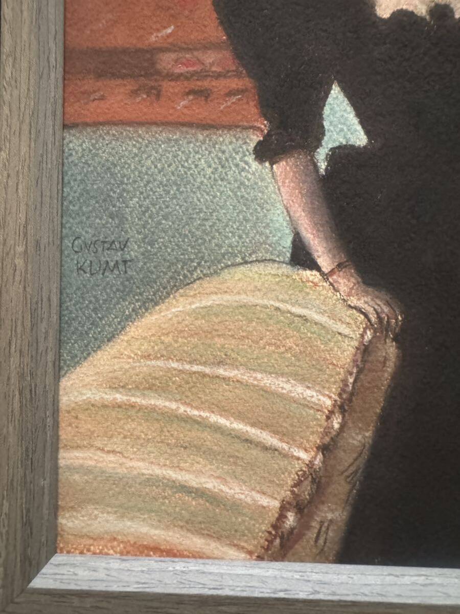 貴重肉筆 グスタフ・クリムト「マリー・ブリーニグの肖像画 」手書き 紙/ミックスメディア 表にサイン LEOPOLD美術館作品票 模写の画像2
