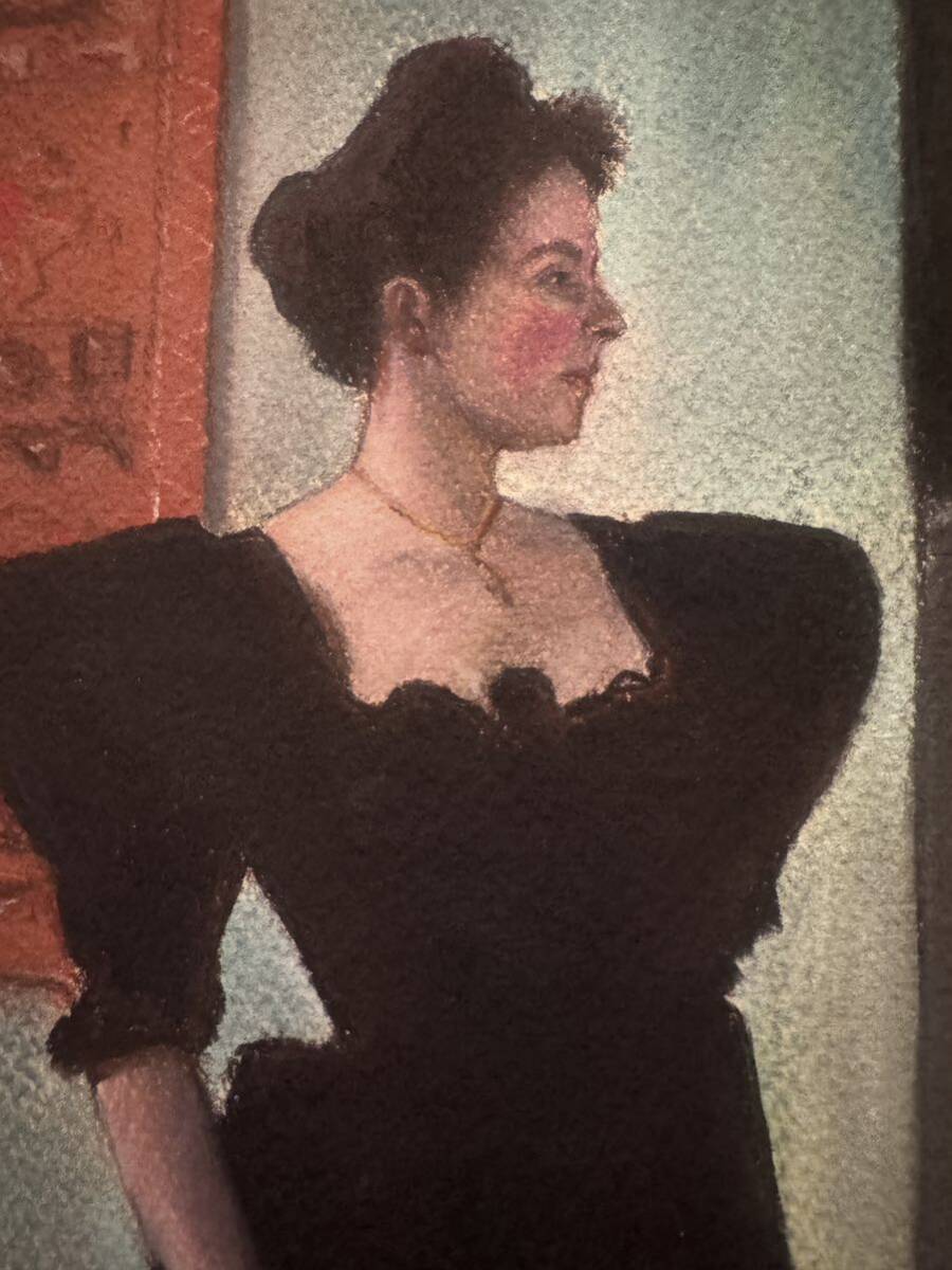 貴重肉筆 グスタフ・クリムト「マリー・ブリーニグの肖像画 」手書き 紙/ミックスメディア 表にサイン LEOPOLD美術館作品票 模写の画像3