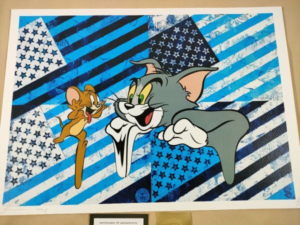 #028 DEATH NYC 世界限定ポスター 現代アート ポップアート トムとジェリー ネコ ネズミ TOM JERRY 星条旗 ワーナーブラザース_画像3