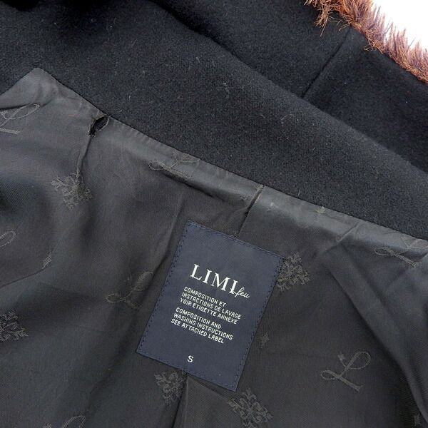 リミフウ LIMI feu フェイクファー襟 チェスターコート レディース 黒 ブラック sizeS LX-J04-117 ヴィンテージ [Y03061]_リミフウLIMIfeuフェイクファー襟チェスタ