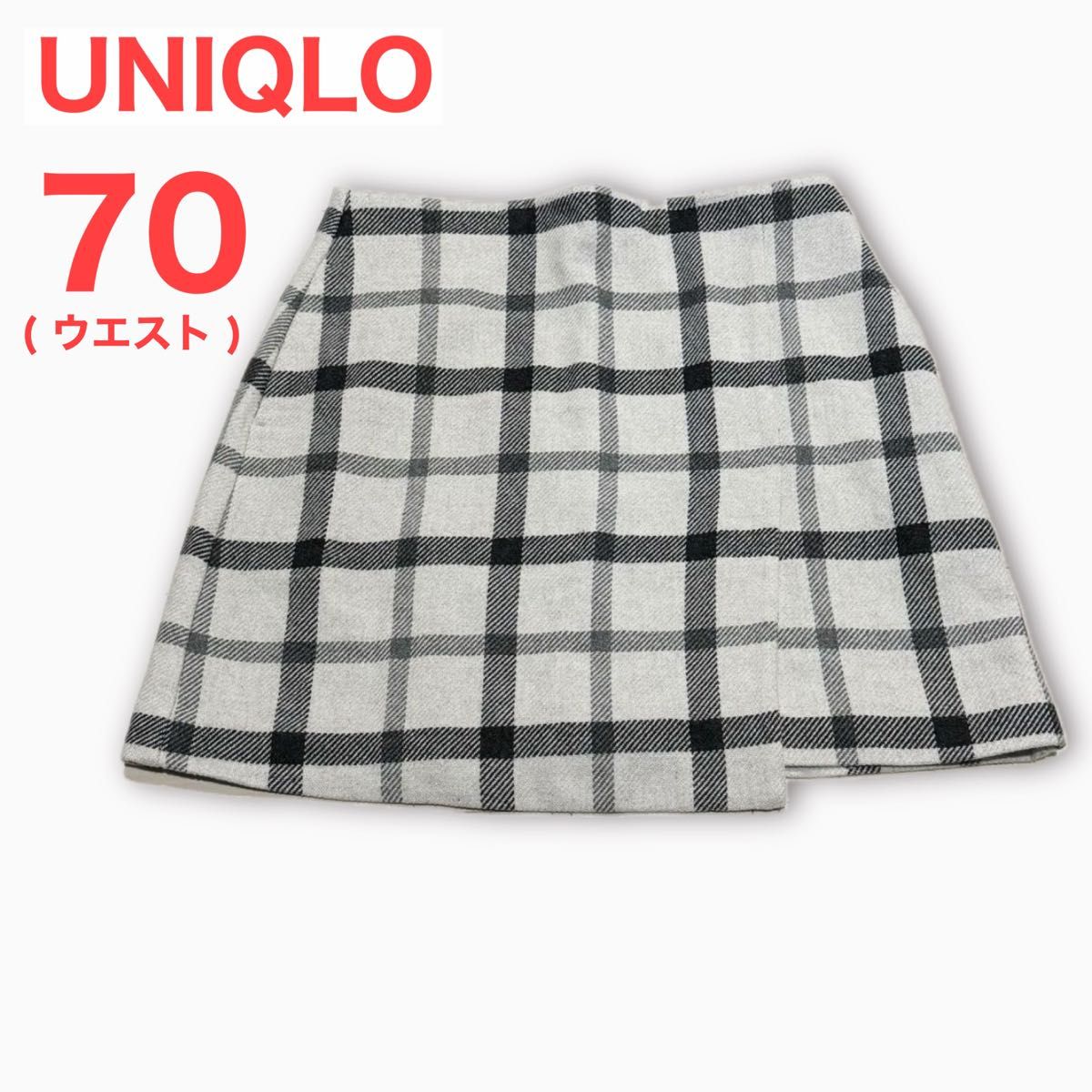 ユニクロ UNIQLO ウールブレンドラップミニスカート チェック オフホワイト