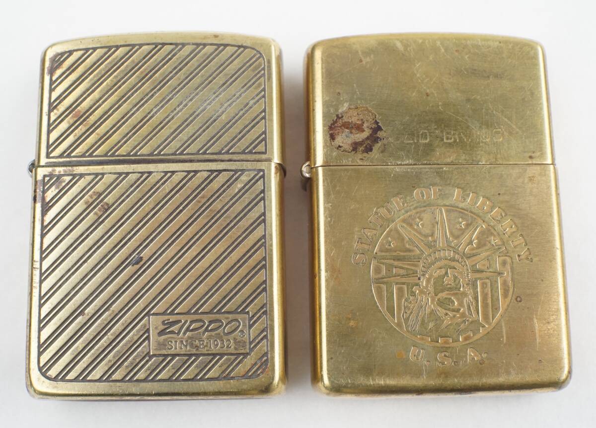 ZIPPO ジッポー　オイルライター 2個　1932 1988　STATUE OF LIBERTY U.S.A.　SOLID BRASS 他　送料無料_画像1