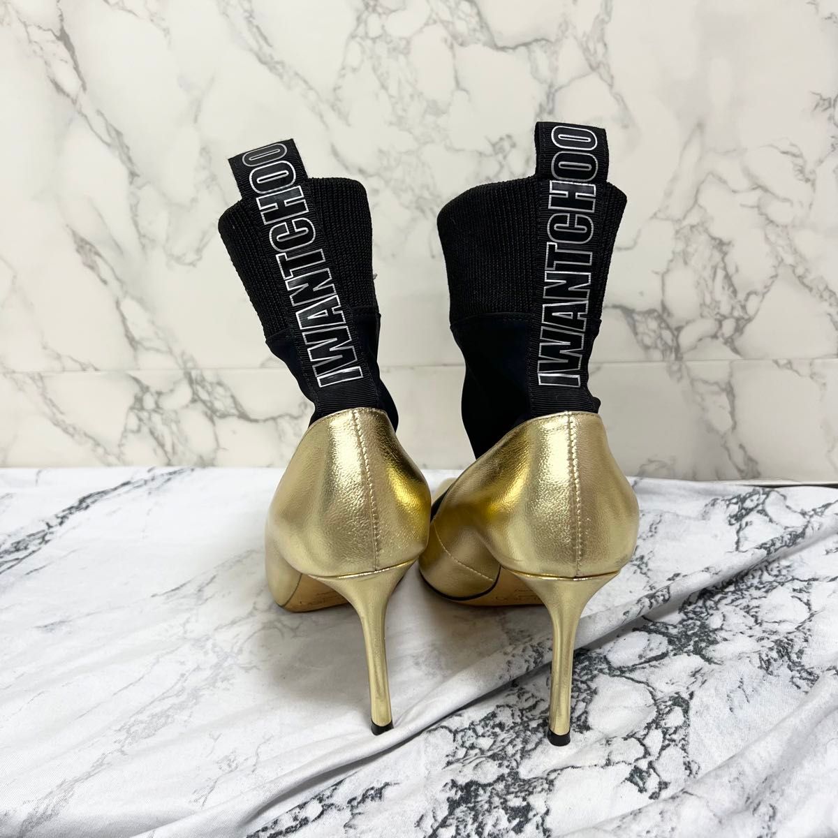 正規JIMMYCHOO ジミーチュウ ゴールドブラックバイカラーソックスブーツ| 正規JIMMYCHOO ジミーチュウ ゴールドブラックバイカラーソックスブーツ|