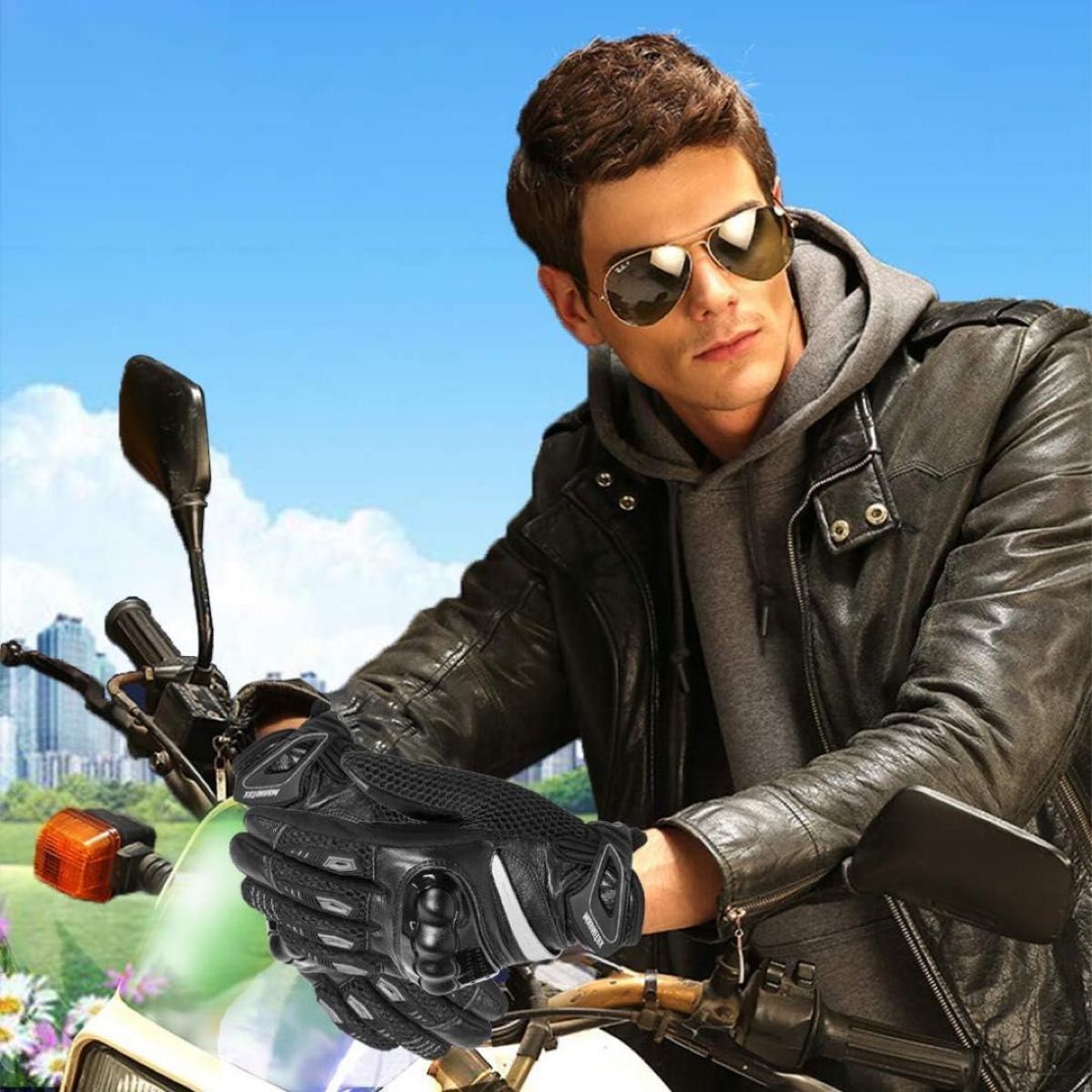 バイクグローブ 手袋 Mサイズ 黒 緑 夏用 バイク オートバイ メッシュ　新品
