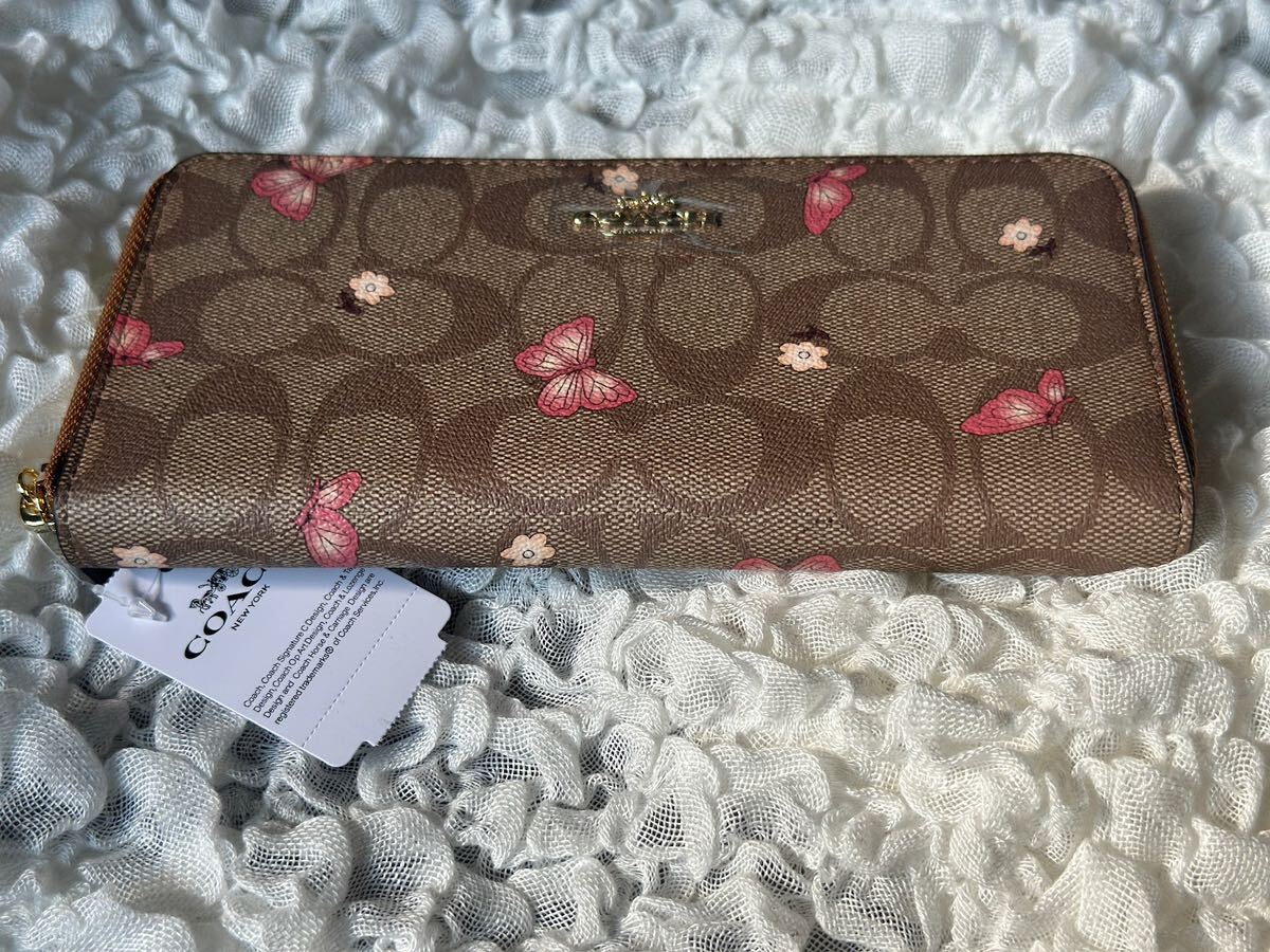 13 新品 COACH コーチ 蝶々柄 長財布 ラウンドファスナー C2858_画像4