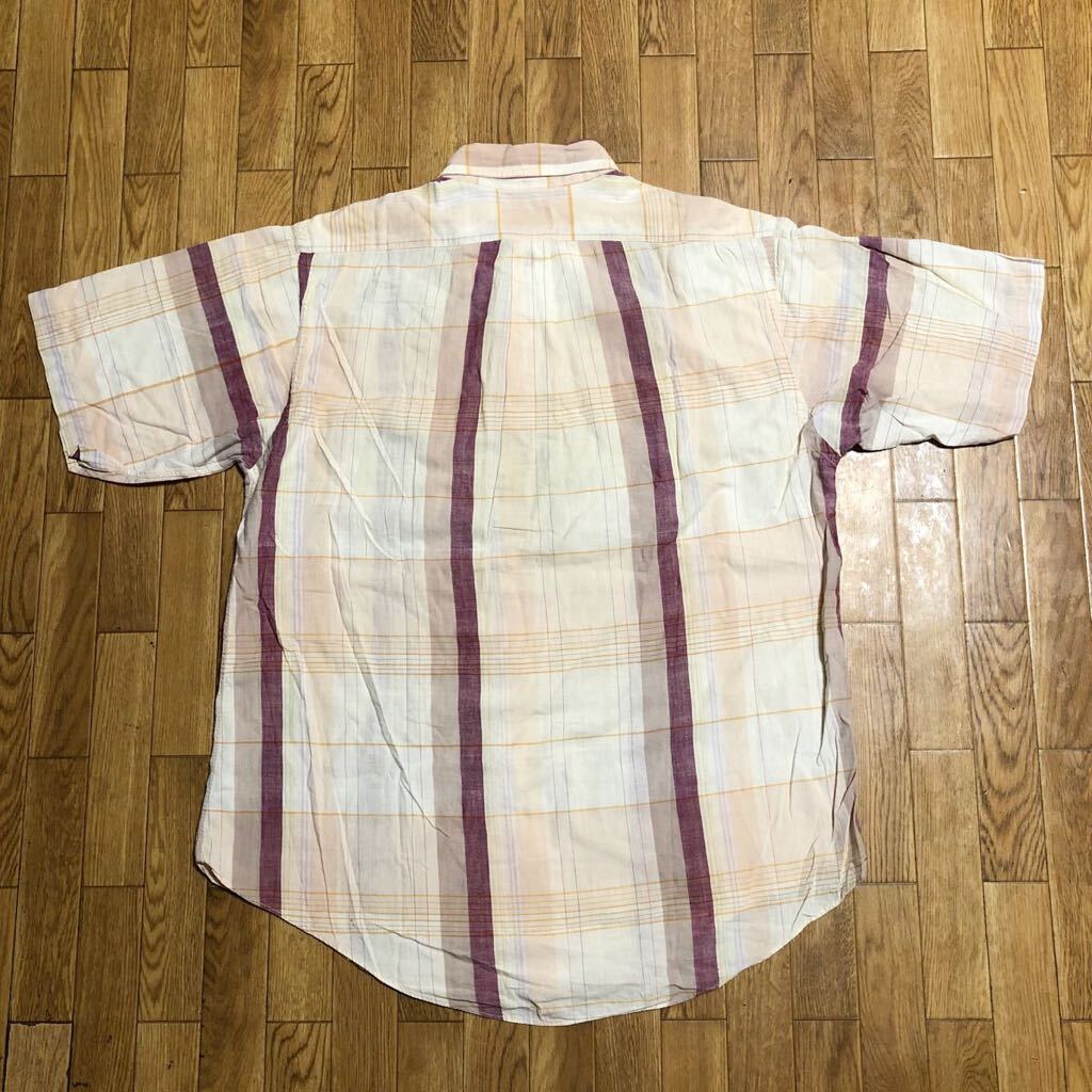 80s USA製 Gitman Bros ボタンダウン 半袖シャツ インド綿 コットン マドラスチェック Lサイズ 古着 ヴィンテージの画像8