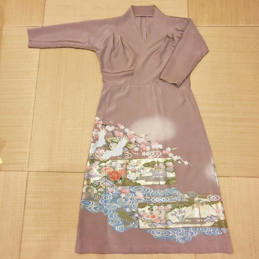 No 27 新品未仕立留袖 着物リメイクワンピース 色留袖ドレス No 27 新品未仕立留袖 着物リメイクワンピース 色留袖ドレス
