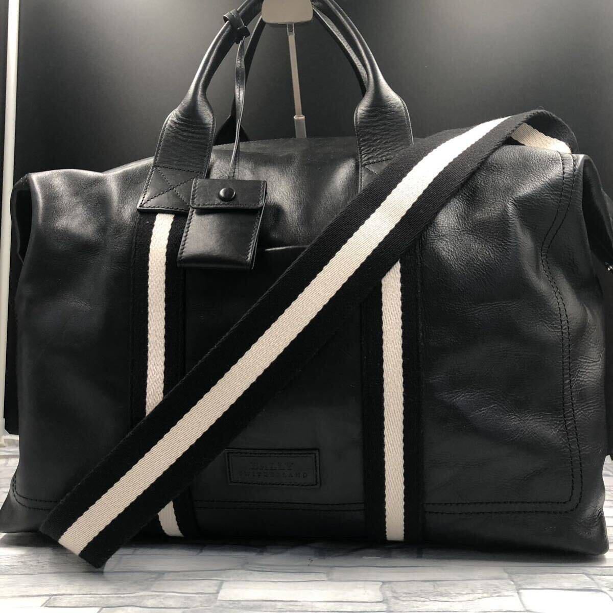 【美品】BALLY バリー メンズ ボストンバッグ トート トラベル ショルダー 2way トレスポ レザー キャンバス 大容量 ビジネス ブラック 黒_画像2