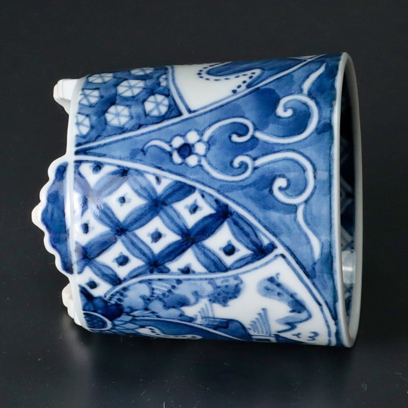 [ old beautiful taste ] Kutani asahi mountain blue and white ceramics landscape censer . road tea utensils guarantee goods QfB3