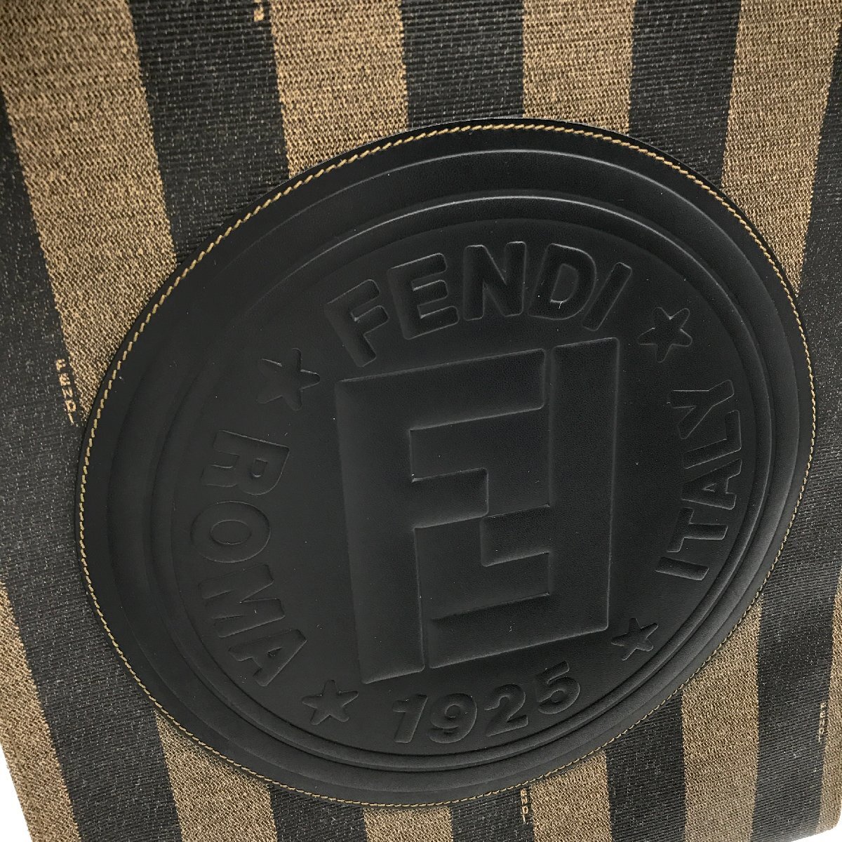 1円 良品 FENDI フェンディ ペカン柄 PVC × レザー トート バッグ ブラウン k2051_画像9