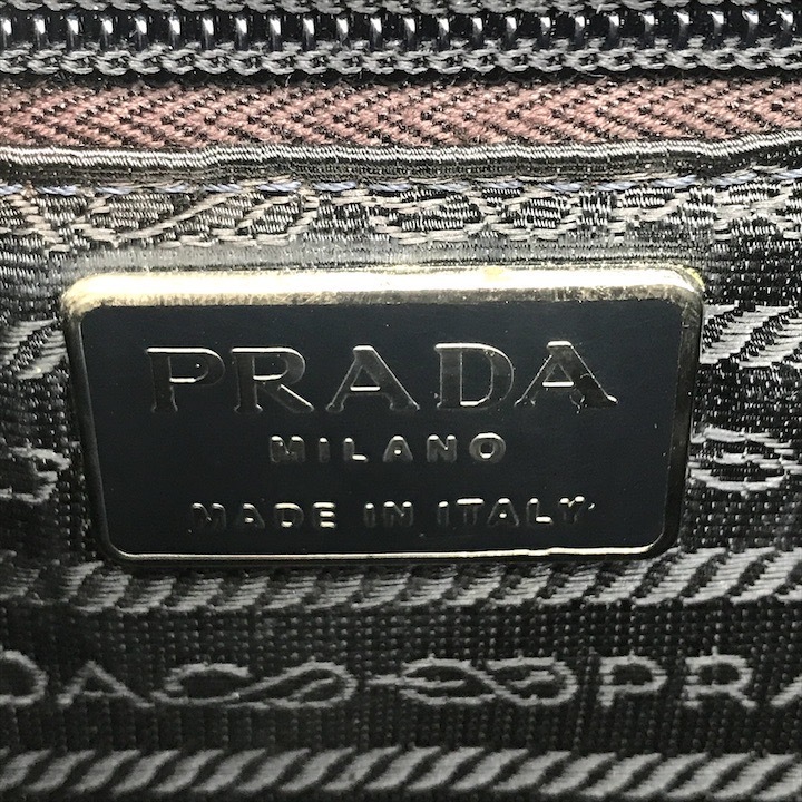 良品 PRADA プラダ ナイロン 三角ロゴ メタルハンドル ハンド バッグ ネイビー レディース k2198_画像9