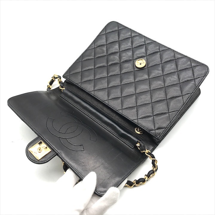 美品 CHANEL シャネル ココマーク マトラッセ ラムスキン プッシュロック チェーン ショルダー バッグ ブラック a3486_画像7