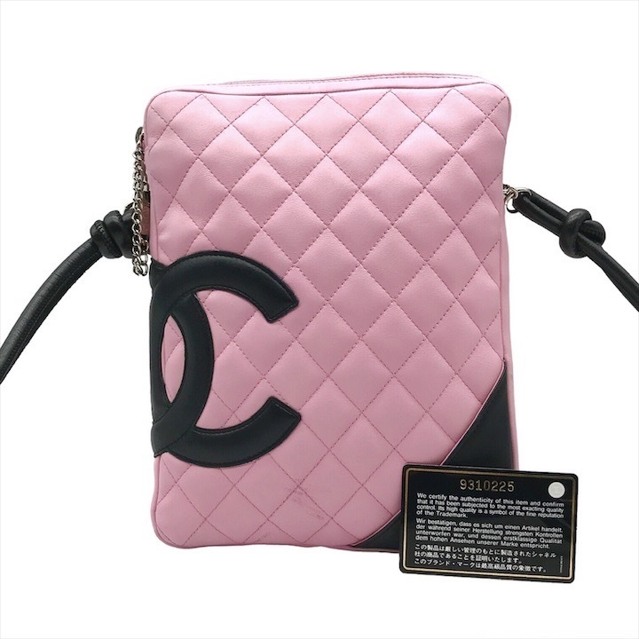 良品 CHANEL シャネル ココマーク カンボン ラムスキン ショルダー バッグ ピンク a3663_画像1