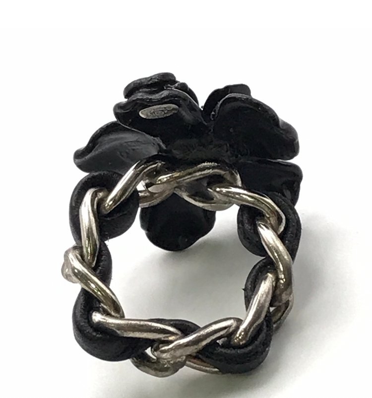 1 иен прекрасный товар CHANEL Chanel здесь Mark черепаха задний цепной венец кольцо чёрный a3566