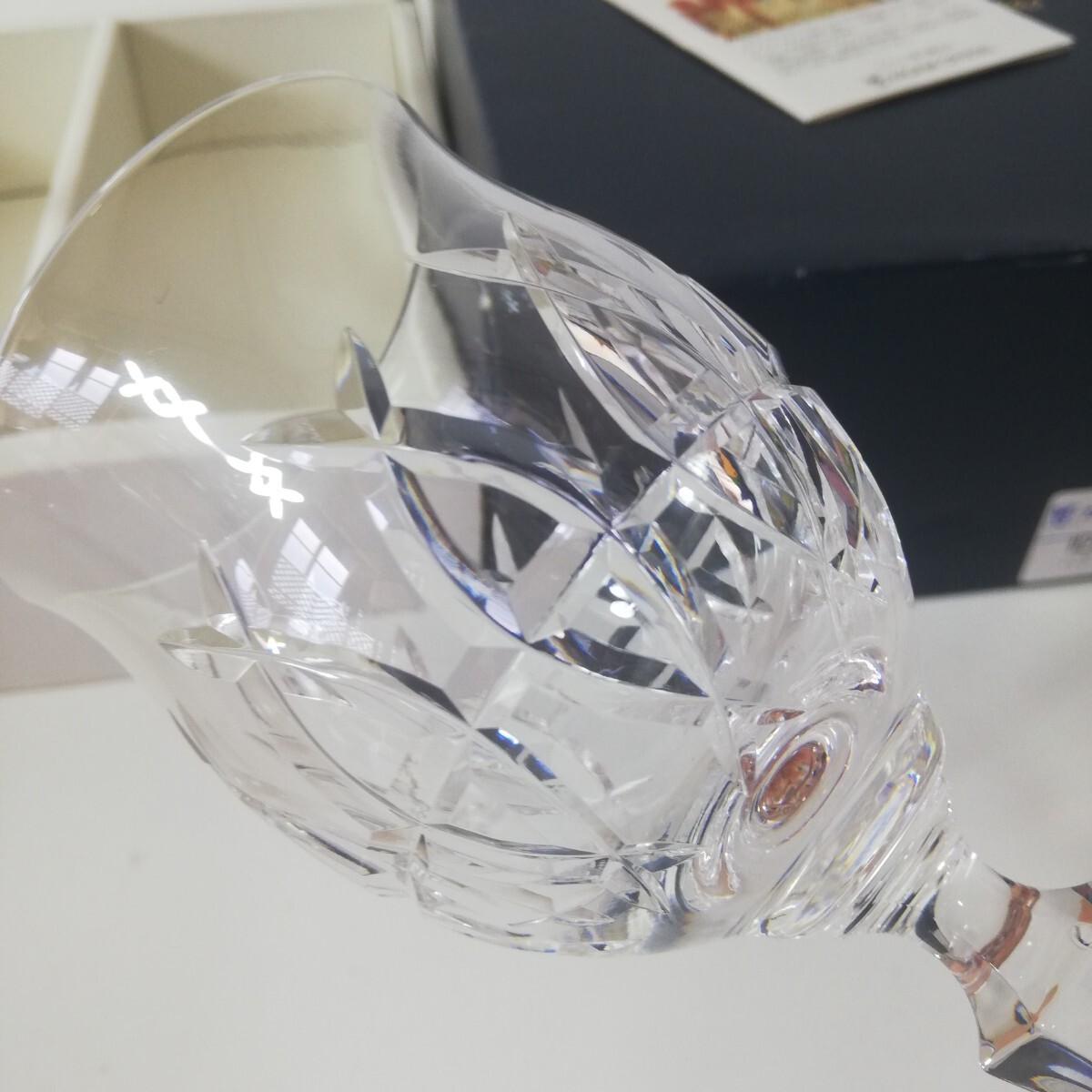 KAGAMI CRYSTAL 各務クリスタル ハンドカット ペア ワイングラス 高さ17cm 2点 未使用品 [ガラス工芸品 カガミクリスタル 切子 グラス]_画像8