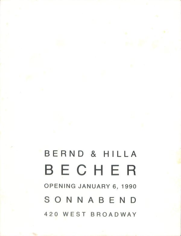 ベッヒャー夫妻　アナウスメント・カード　ソノバン画廊　Hilla & Bernd Becher, Sonnabend Gallery, New York, 1990_画像2