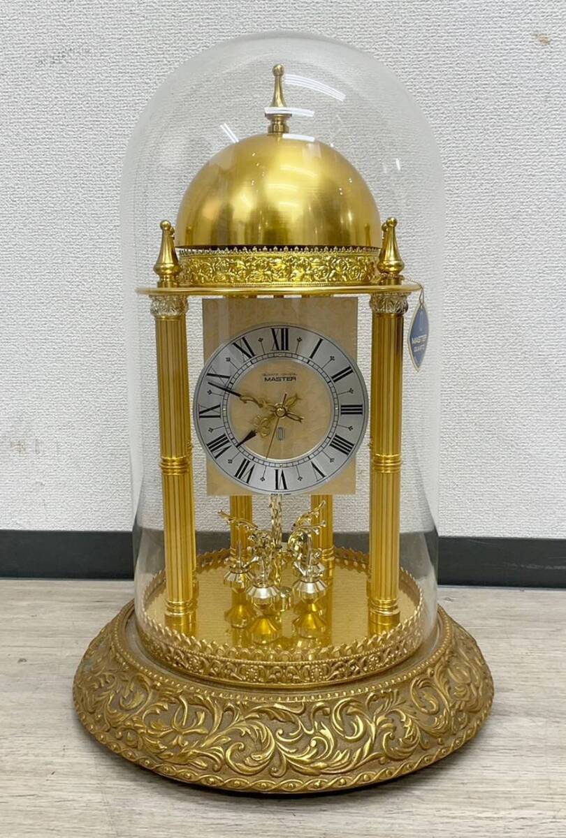 ◇置時計◆Nisshin Clock 日新時計 MASTER QUARTZ CRYSTAL マスタークォーツクリスタル 置き時計 ドーム型 ゴールド 昭和レトロの画像1