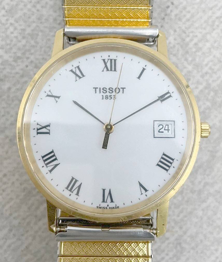 ◇腕時計◆TISSOT ティソ ラウンド 白文字盤 ゴールド QZ クォーツの画像1