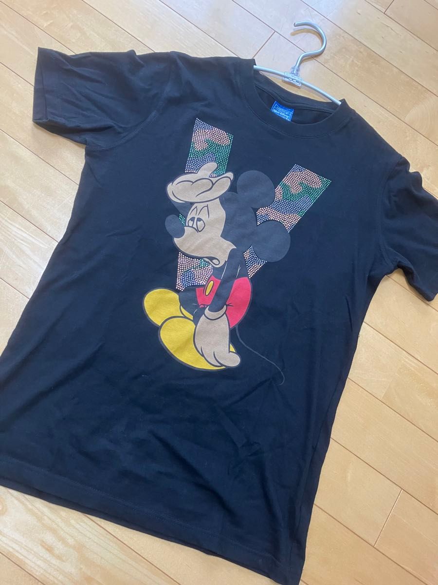 希少デザインウォルトディズニーミッキーマウスTシャツスパンコールサイズSブラック日本製