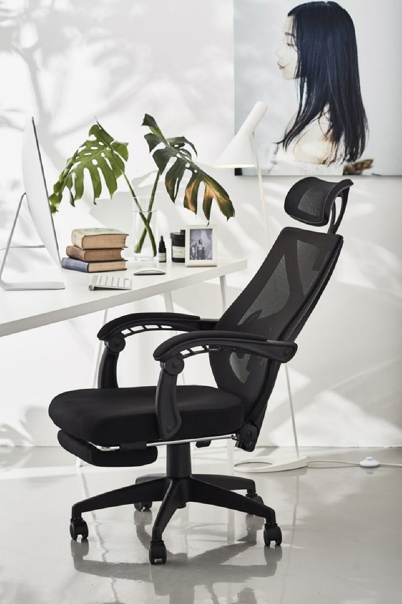 【送料無料】オフィスチェア 人間工学椅子 腰サポート ヘッドレスト リクライニング フットレスト パソコンチェア デスクチェア メッシュの画像1