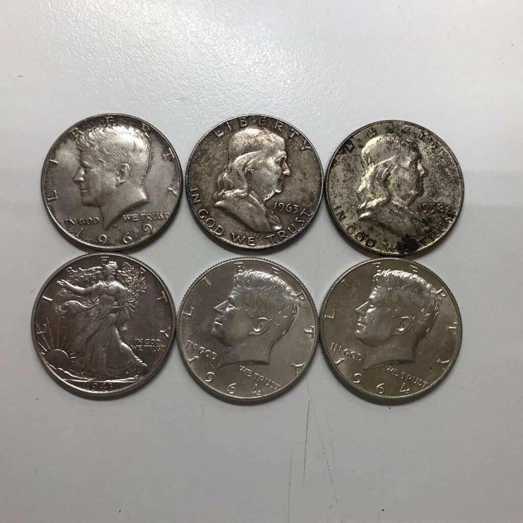 コレクションコイン アメリカ リバティ 銀貨 ケネディ ウォーキングリバティー 6枚セット 中古現状品_画像1