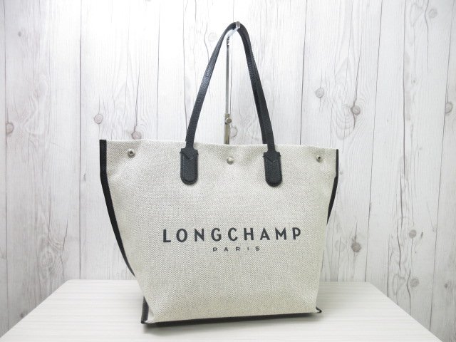 未使用展示品 Longchamp ロンシャン トートバッグ ショルダーバッグ バッグ キャンバス×レザー ベージュ系×黒 A4可 71209Yの画像2