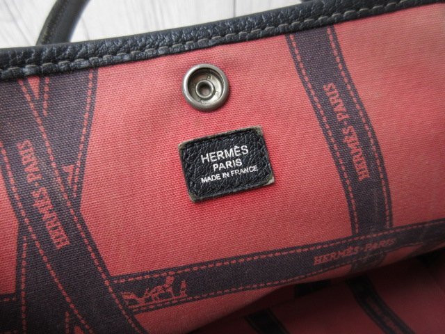 極美品 HERMES エルメス ガーデンパーティ TPM ハンドバッグ バッグ トワルアッシュ キャンバス×レザー ナチュラル×黒 71225Yの画像8