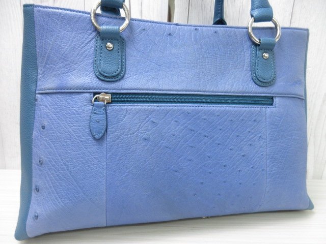 極美品 新品同様 オーストリッチ ハンドバッグ トートバッグ バッグ レザー 青×水色 A4収納可 71331の画像10