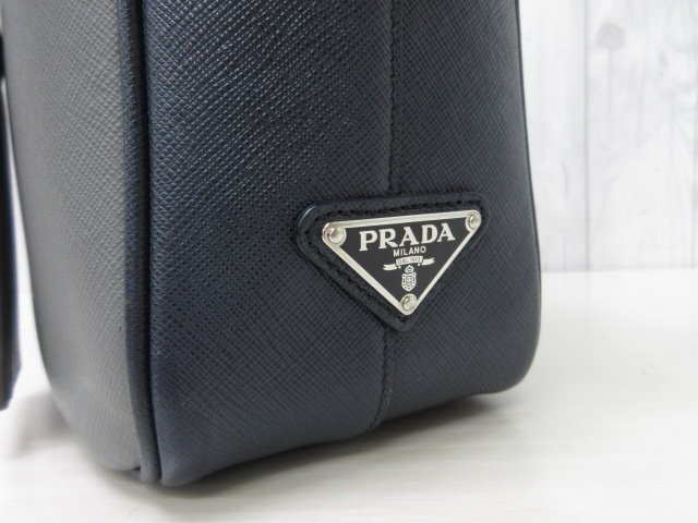 極美品 PRADA プラダ ビジネスバッグ トートバッグ ハンド バッグ VS305M サフィアーノレザー グレー×紺 A4可 メンズ 71202Yの画像8