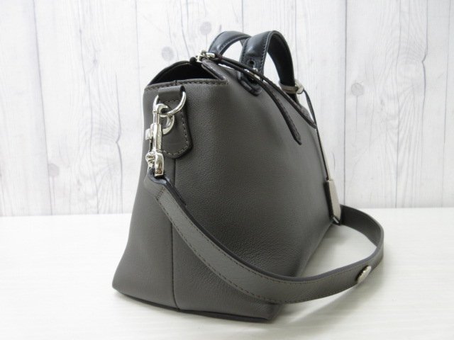  ultimate beautiful goods FENDI Fendi visor way handbag shoulder bag bag leather gray × black 2WAY 71717Y