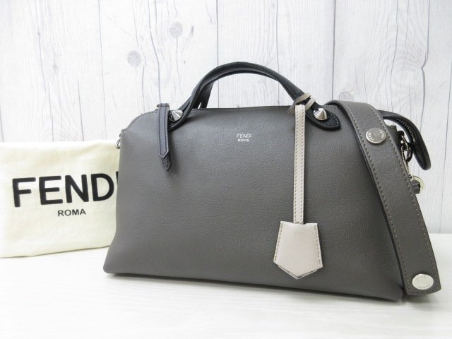  ultimate beautiful goods FENDI Fendi visor way handbag shoulder bag bag leather gray × black 2WAY 71717Y
