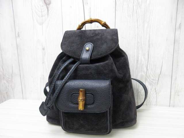  ultimate beautiful goods GUCCI Gucci bamboo rucksack bag suede × leather navy blue 71735Y
