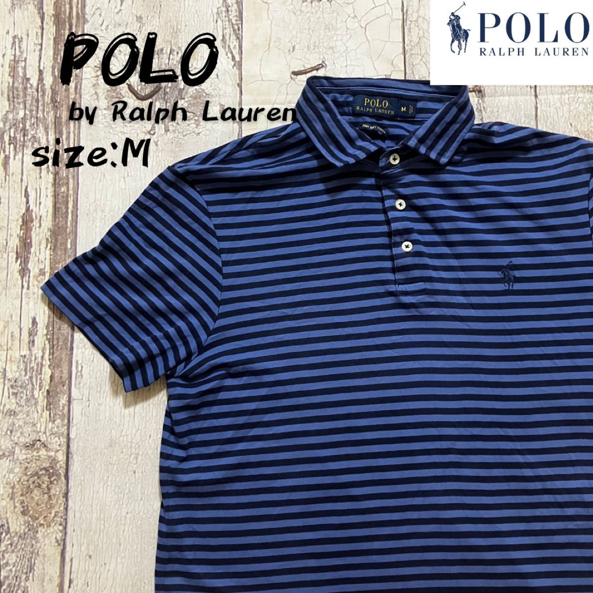 POLO ポロシャツ ポロラルフローレン ボーダー ネイビー M ラルフローレン 半袖 Ralph Lauren ピマソフトタッチ