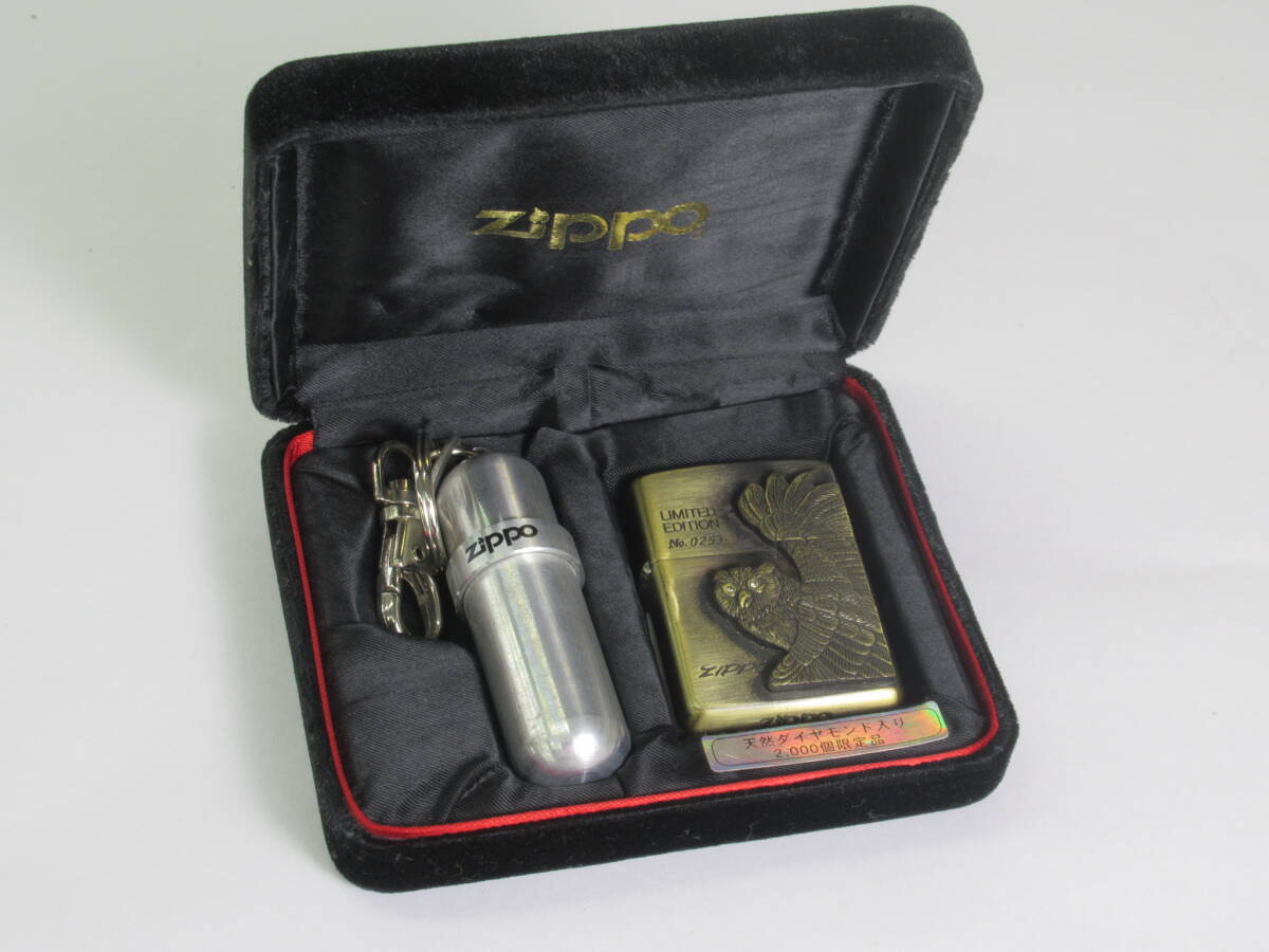 D52〇ZIPPO 2000個限定品 天然ダイヤモンド入り 1995年製 LIMITED EDITION Solid Brass メタル貼り ジッポー オイルタンク付 喫煙具の画像1