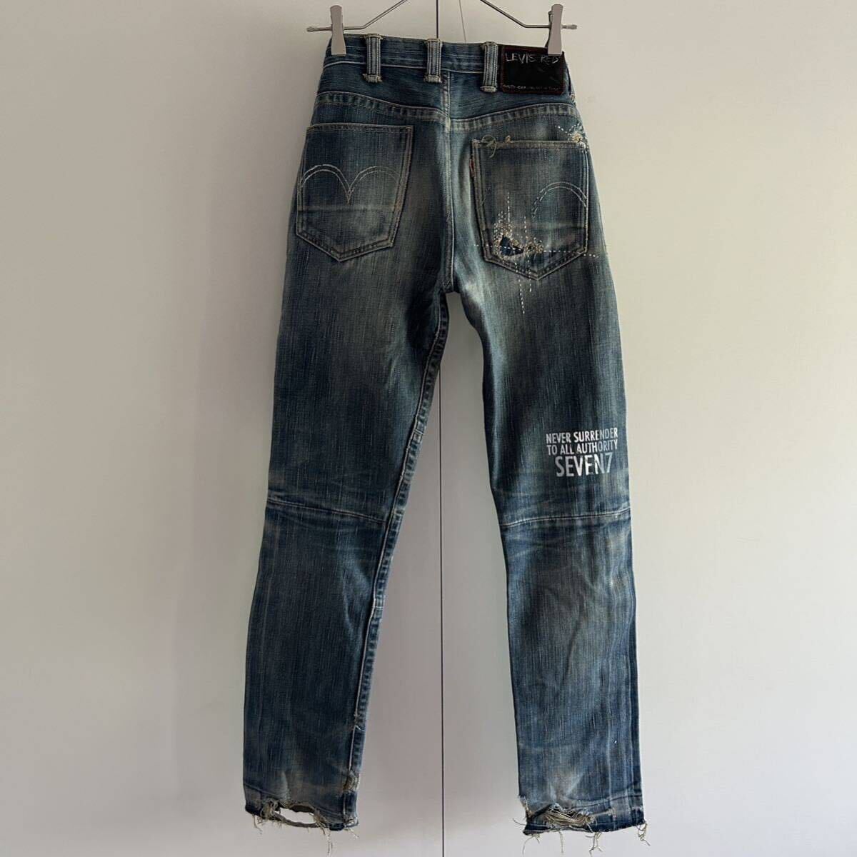 y2k LEVI'S RED リーバイスレッド デニムパンツ ジーンズ w30程度 ダーニング リペア カスタム ボロ グランジ 古着 アーカイブ_画像8