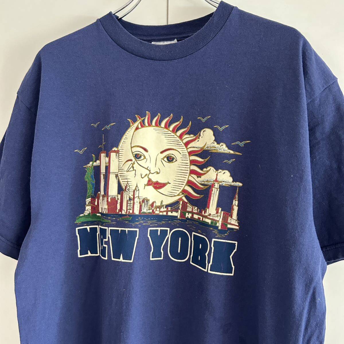 希少 90s NIKE ナイキ USA製 NEW YORK プリントTシャツ M ネイビー ストリート 古着 大きめ_画像1