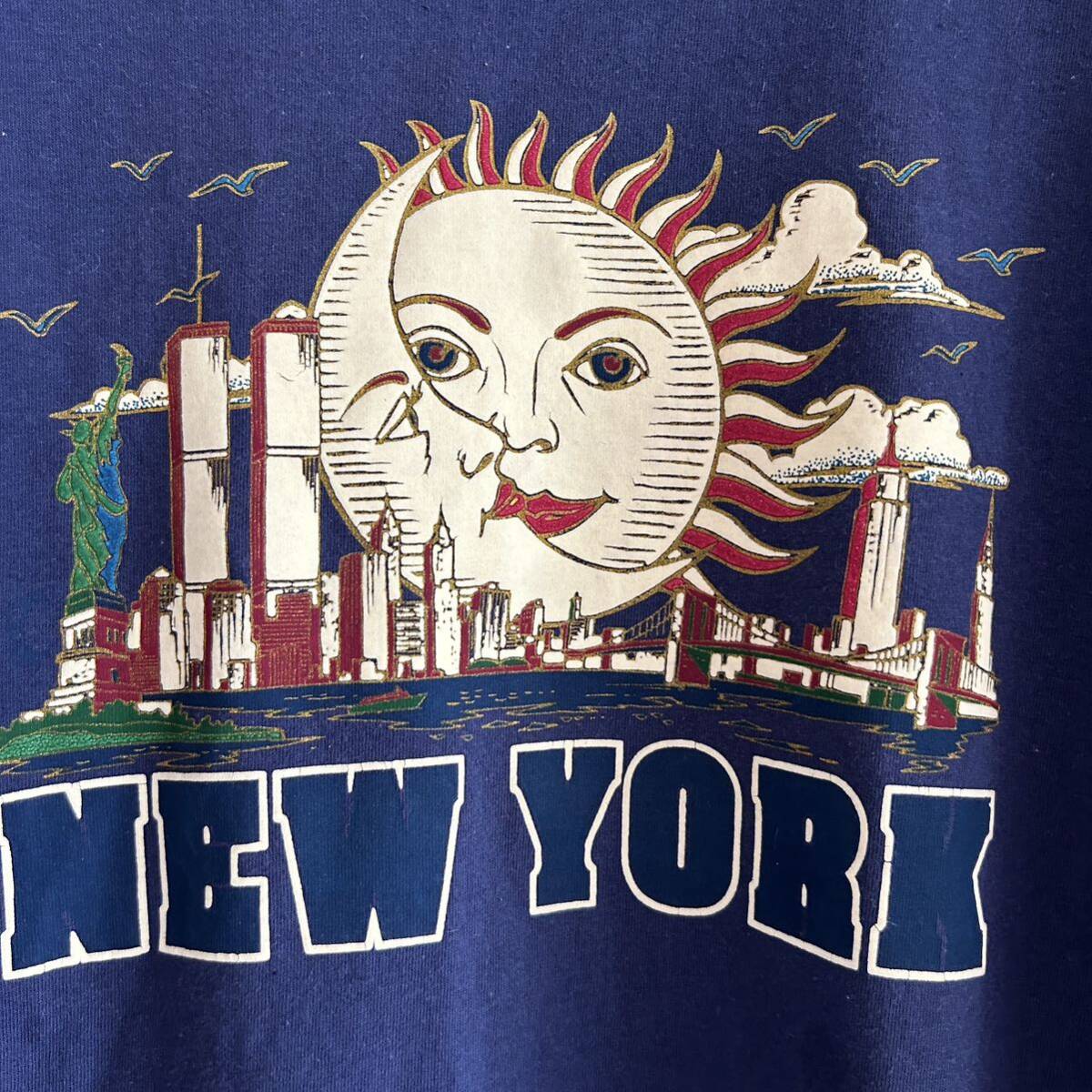 希少 90s NIKE ナイキ USA製 NEW YORK プリントTシャツ M ネイビー ストリート 古着 大きめ_画像5