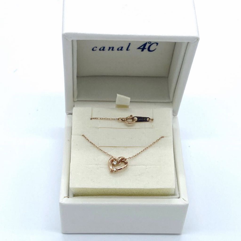 Canal4°C カナルヨンドシー K10 ピンクゴールド ダイヤモンド ハート ネックレスGold necklace _画像3