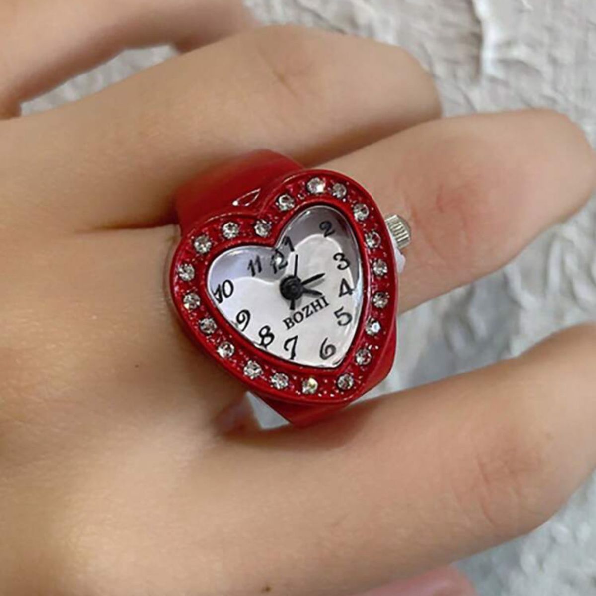 アクセサリー 韓国 レディース シルバー 赤 レッド ハート型 リング 指輪 時計