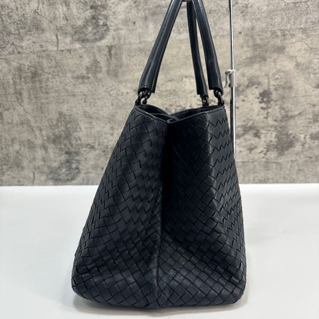 ◆極美品◆BOTTEGA VENETA●ボッテガヴェネタ イントレチャート トートバッグ ハンドバッグ メンズ レザー 本革 大容量 ネイビー 紺_画像5