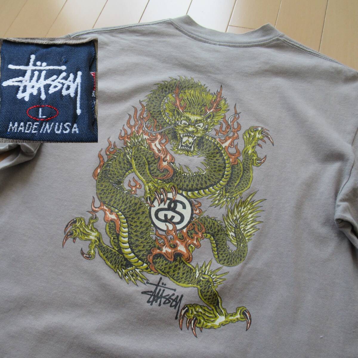 即決送込 L 90s 2nd ドラゴン STUSSY USA製 T-shirt Tee 半袖 即決送込 L 90s 2nd ドラゴン STUSSY USA製 T-shirt Tee 半袖