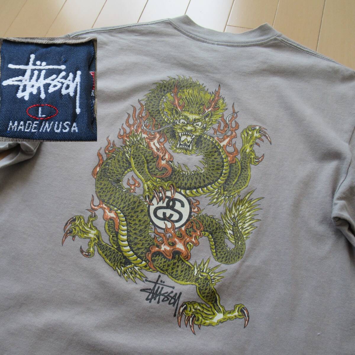 ★即決送込★L 90s 2nd ドラゴン STUSSY USA製 T-shirt Tee 半袖 old oldstussy オールドステューシーTシャツ xl m skate surf 紺タグ xl _画像1