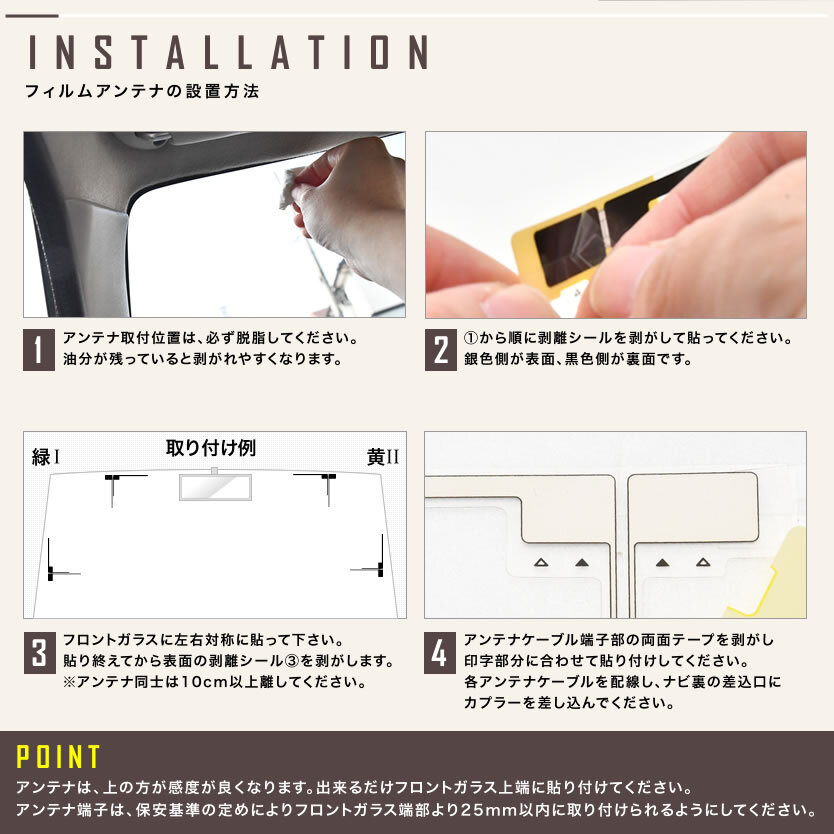 AVIC-VH9000 サイバーナビ パイオニア カーナビ L型 フィルムアンテナ左右各2枚＋アンテナケーブルGT16用4本セット 地デジ フルセグ_画像5