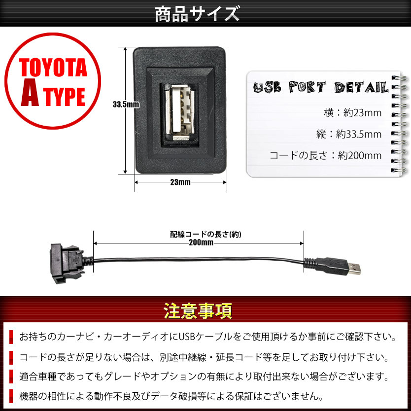 品番U04 トヨタA ZVW50/51/55 プリウス前期 H27.12-H30.12 USB カーナビ 接続通信パネル 最大2.1A_画像3