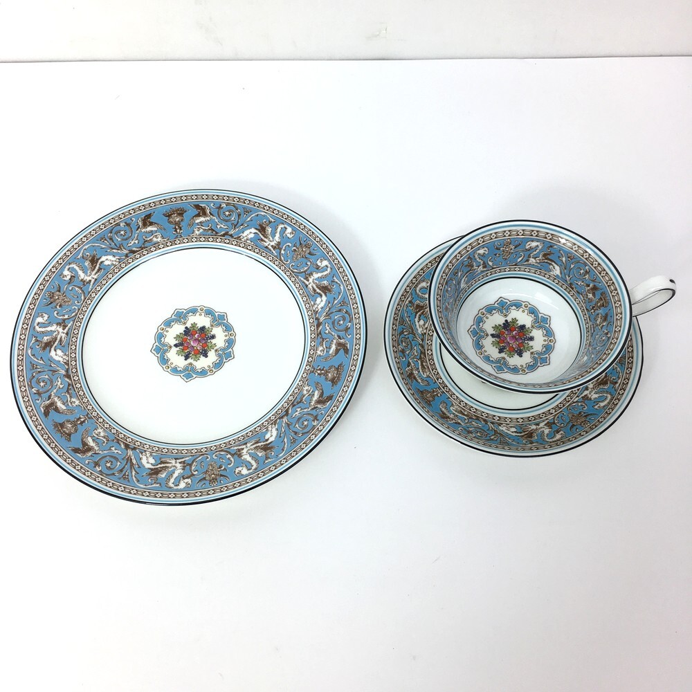 【同梱不可】【60】中古美品 WEDGWOOD Florentine Turquoise フロレンティーン カップ＆ソーサー プレート セット ターコイズ_画像1