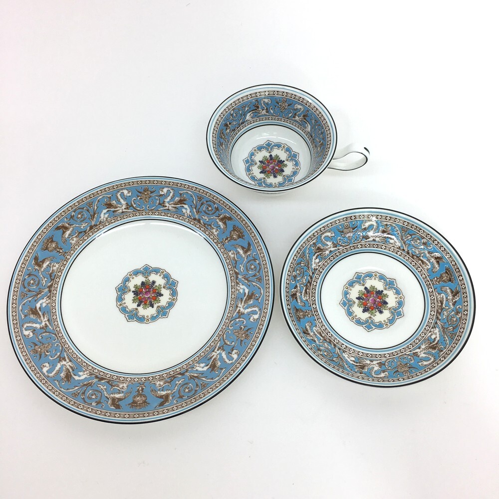 【同梱不可】【60】中古美品 WEDGWOOD Florentine Turquoise フロレンティーン カップ＆ソーサー プレート セット ターコイズ_画像1