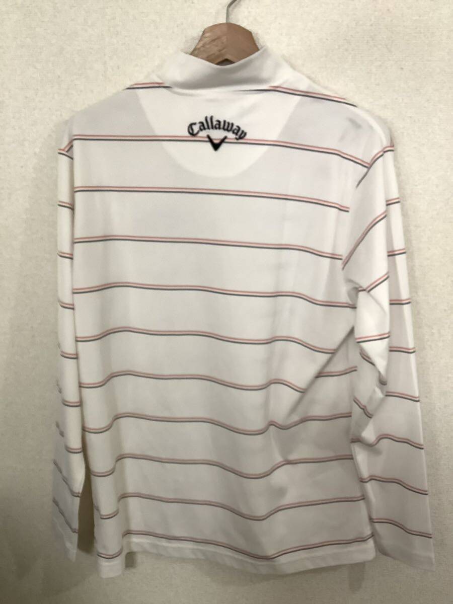 CALLAWAY キャロウェイ ハイネック 長袖Tシャツ ボーダー柄　ゴルフウェア　紳士服　古着　ホワイト　メンズ_画像2