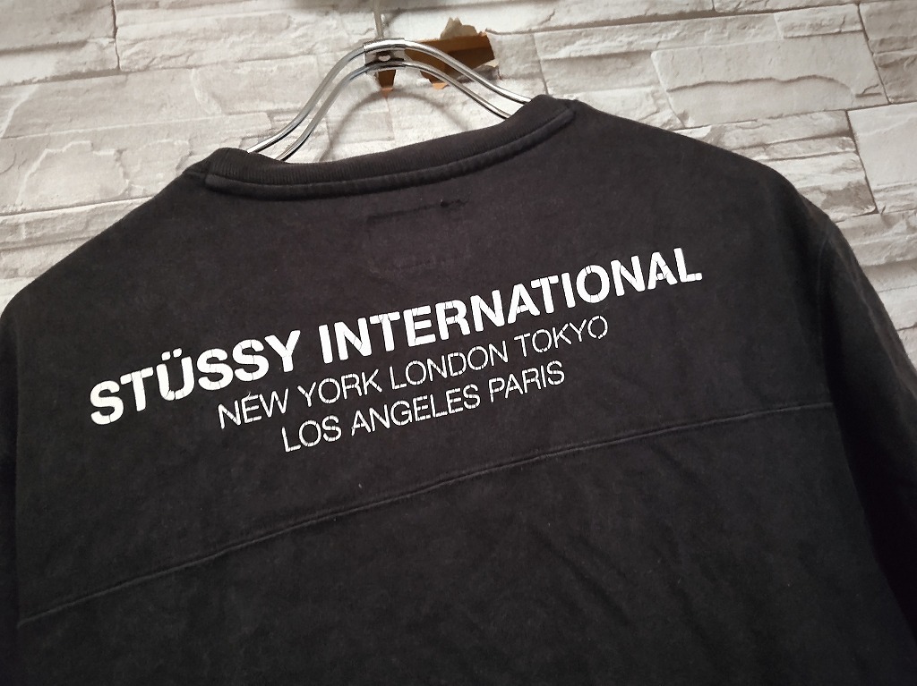 men's G808 STUSSY ステューシー プリント 半袖 フットボール Tシャツ L ブラック _画像7