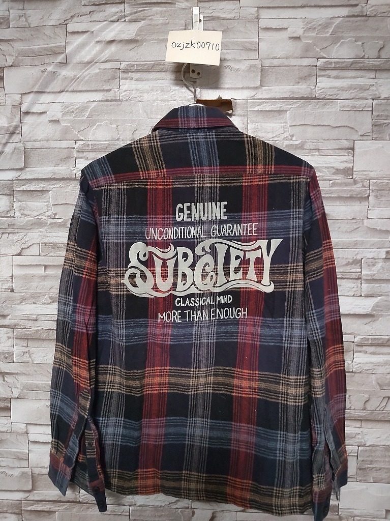 men's G722 Subciety サブサエティ フロッキープリント チェーンステッチ 長袖ネルシャツ M ネイビー系 シャツ ヒップホップ HIP HOP_画像3