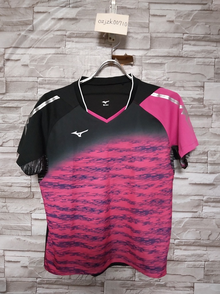 women's G802 MIZUNO ミズノ JTTA公認 半袖トレーニングシャツ XL ブラック/マゼンタ Tシャツ_画像2